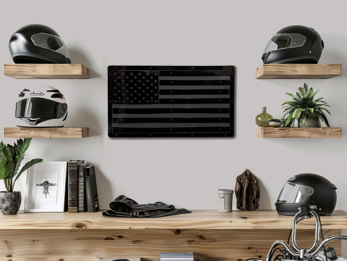 Heavy Duty Metal U.S. Flag "Black Out"