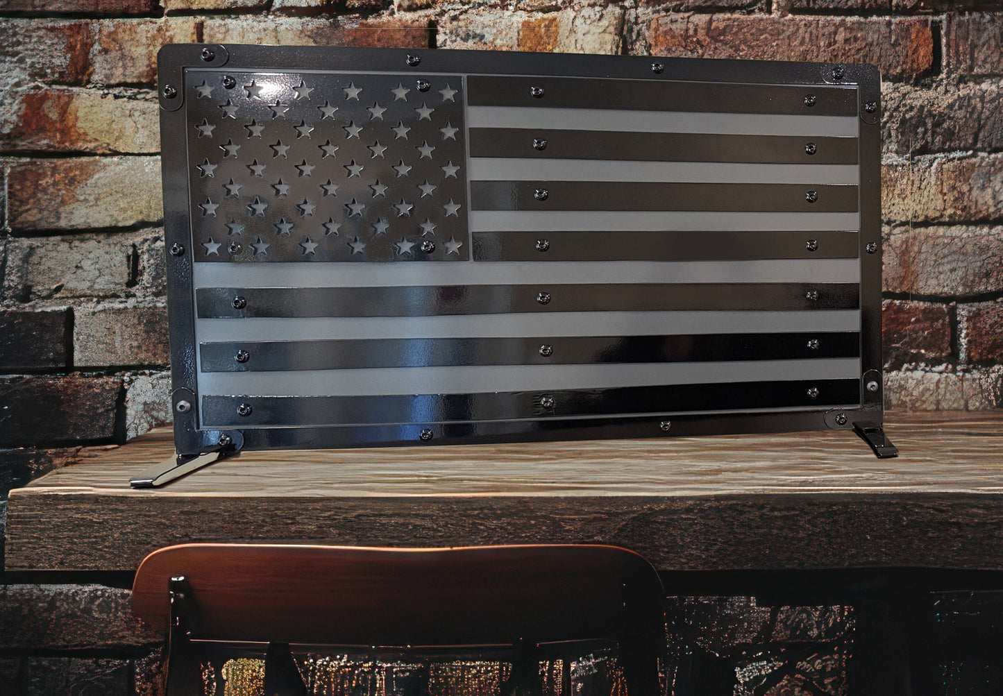 Heavy Duty Metal U.S. Flag "Black Out"