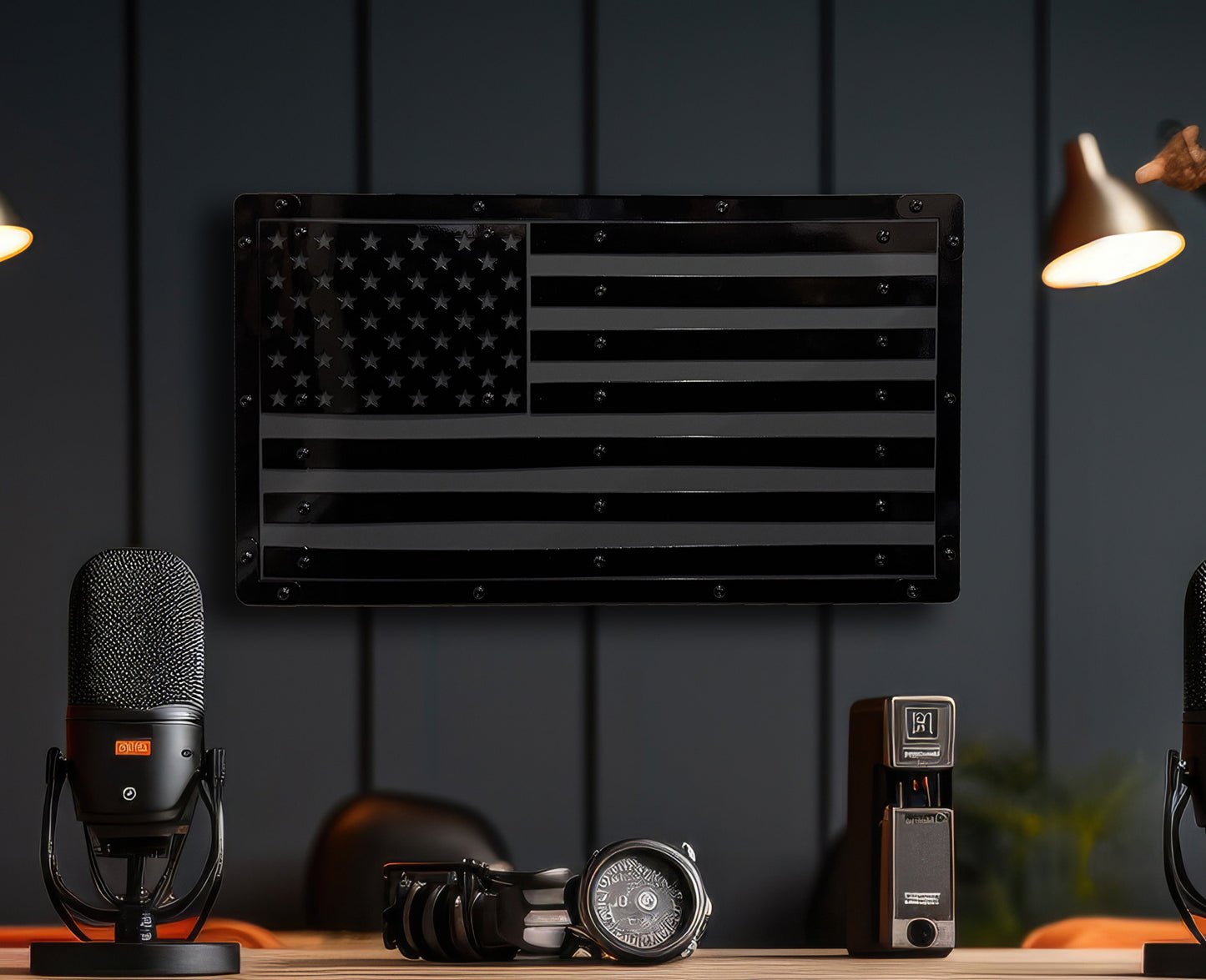 Heavy Duty Metal U.S. Flag "Black Out"