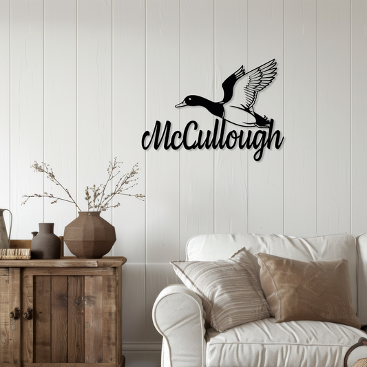 Flying Duck with Custom Last Name - Wall Art