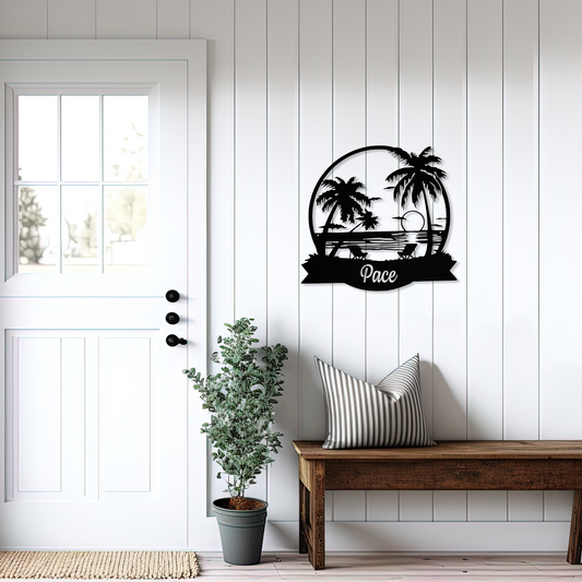 Palm Trees with Custom Last Name - Wall Art