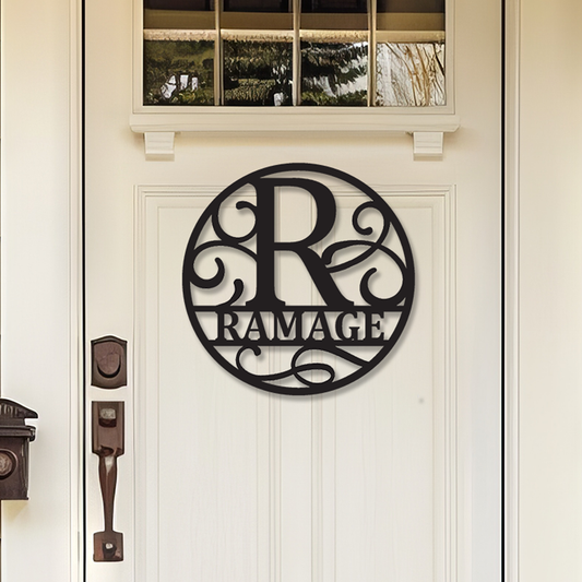 Decorative Circle with Last Initial and Name - Wall Art